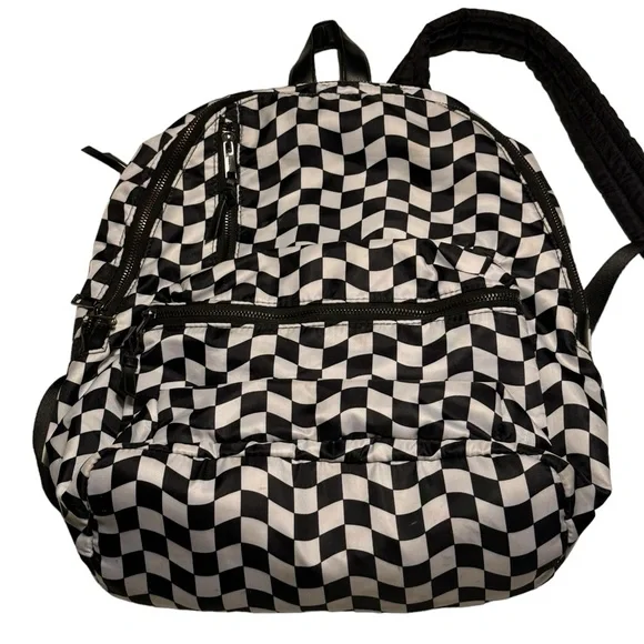 High End Black & White Checkered Women’s Padded Backpack Laptop Bag FIXED - Picture 1 of 9